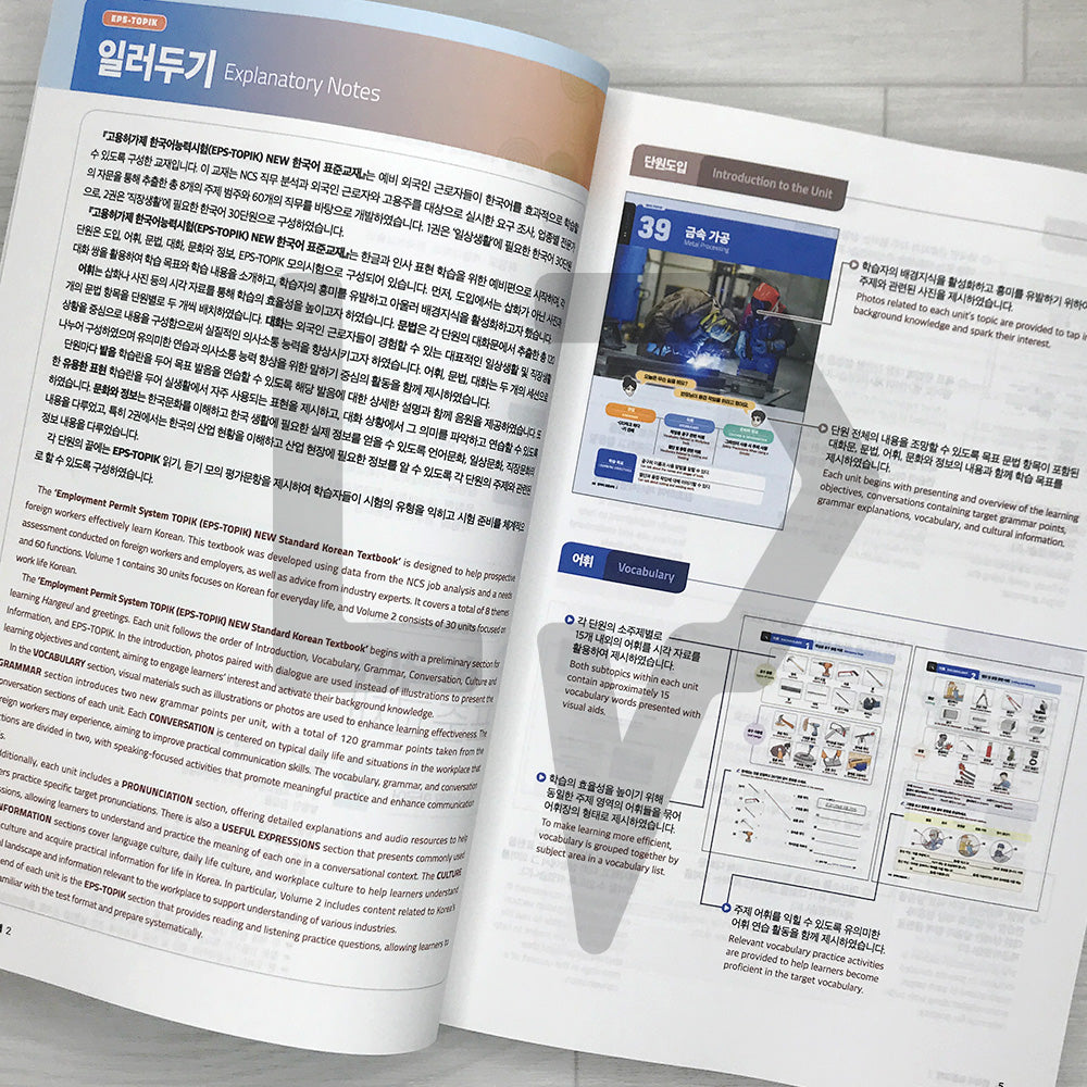 Employment Permit System TOPIK (EPS-TOPIK) NEW Standard Korean Textbook Volume 2. Work Life Korean 고용허가제 한국어능력시험 New 한국어 표준교재 2 직장생활 한국어