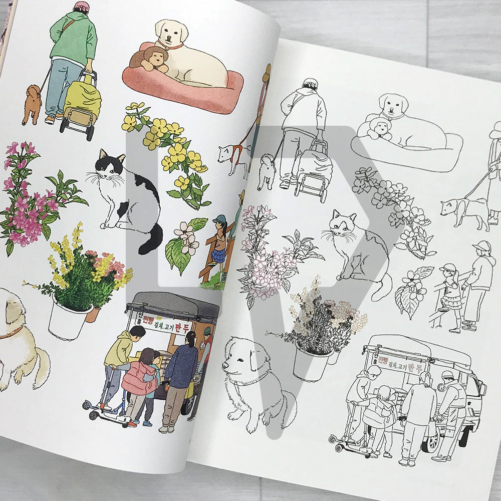 A Walk with Two Cats, Four Seasons Coloring Book 두 고양이와 산책, 사계절 컬러링북
