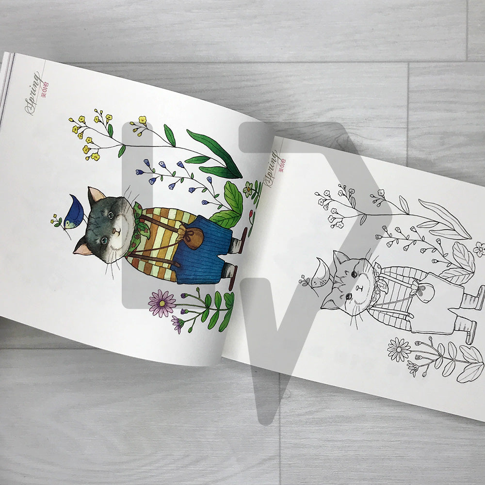 Four Seasons Sulrem Watercolor Coloring Book: Little Friends Walking Through the Seasons 사계절 설렘 수채 컬러링북: 계절을 걷는 작은 친구들