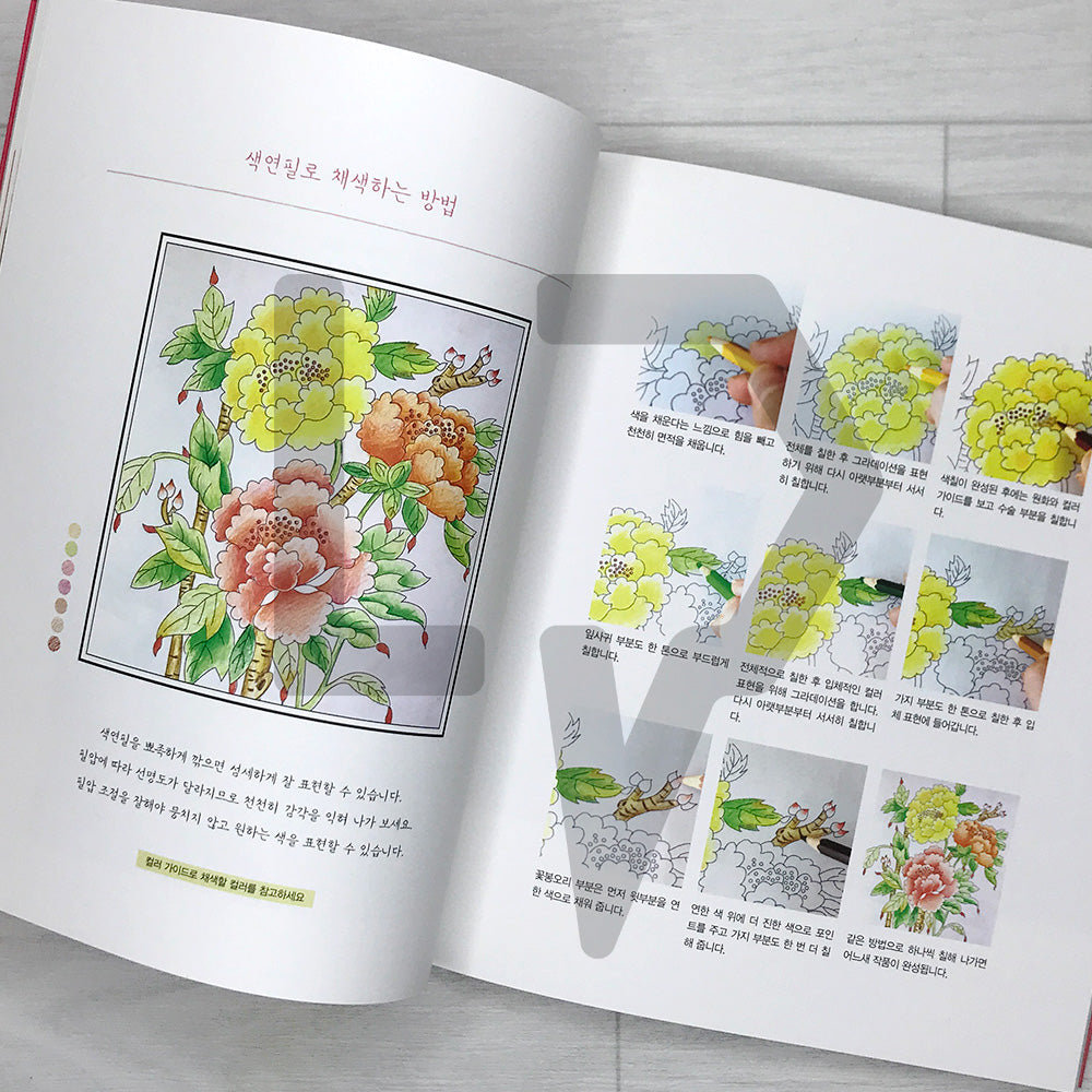 Beautiful Flowers Korean Minhwa Coloring Book 아름다운 꽃 우리 민화 컬러링북