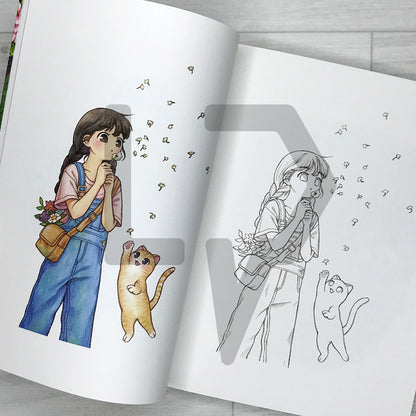 Rowon's Salang-Salang: A Coloring Book of a Cat and a Girl's Day 로원의 살랑살랑: 고양이와 소녀의 하루 컬러링북