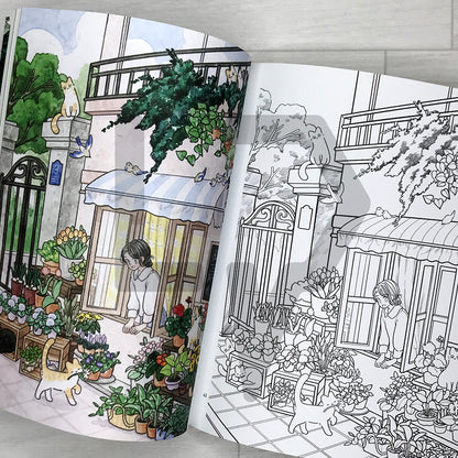 Seulgrim's Four Seasons Coloring Book: A Fresh and Gentle Day with a Girl and Her Cats 슬그림의 사계절을 담은 컬러링 북: 소녀와 고양이가 함께하는 싱그러운 하루의 기록