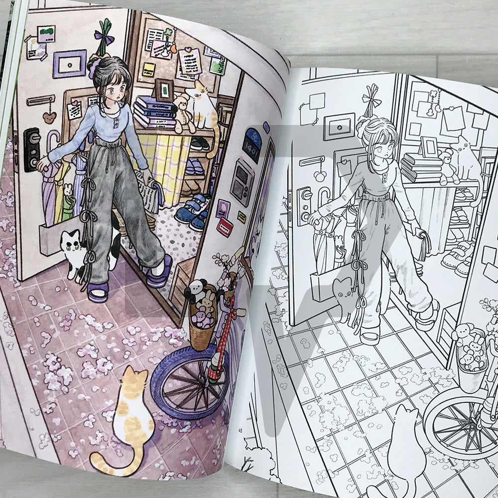 Seulgrim's Four Seasons Coloring Book: A Fresh and Gentle Day with a Girl and Her Cats 슬그림의 사계절을 담은 컬러링 북: 소녀와 고양이가 함께하는 싱그러운 하루의 기록