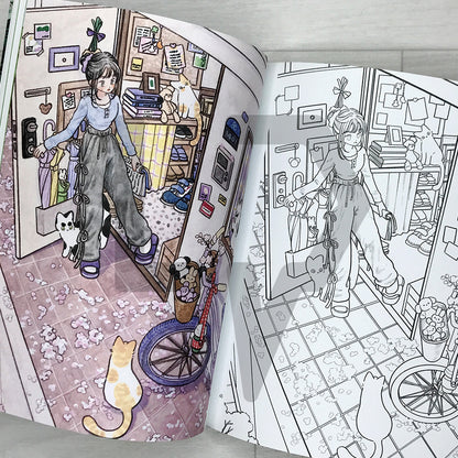 Seulgrim's Four Seasons Coloring Book: A Fresh and Gentle Day with a Girl and Her Cats 슬그림의 사계절을 담은 컬러링 북: 소녀와 고양이가 함께하는 싱그러운 하루의 기록