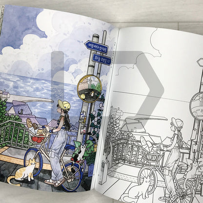 Seulgrim's Four Seasons Coloring Book: A Fresh and Gentle Day with a Girl and Her Cats 슬그림의 사계절을 담은 컬러링 북: 소녀와 고양이가 함께하는 싱그러운 하루의 기록
