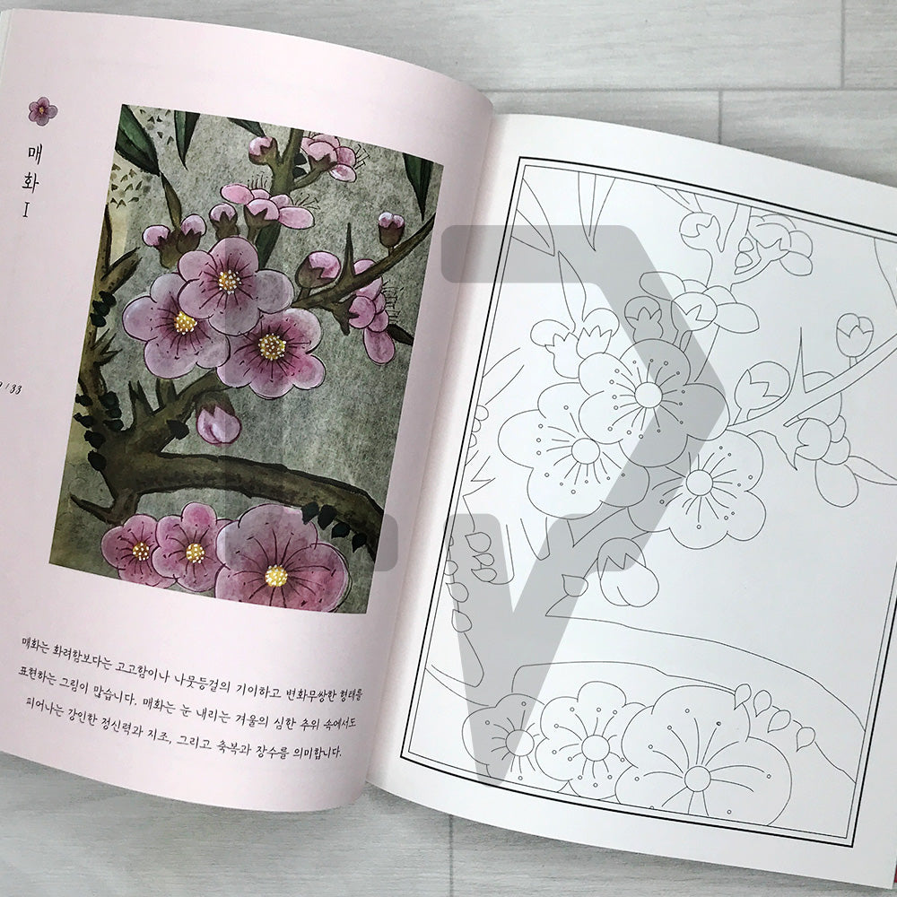 Beautiful Flowers Korean Minhwa Coloring Book 아름다운 꽃 우리 민화 컬러링북