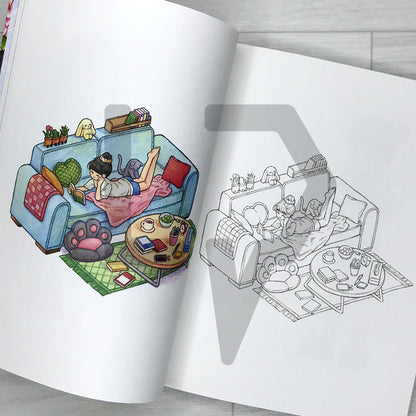 Rowon's Salang-Salang: A Coloring Book of a Cat and a Girl's Day 로원의 살랑살랑: 고양이와 소녀의 하루 컬러링북